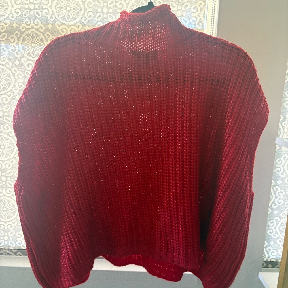 Red Chunky Knit Turtleneck Sweater